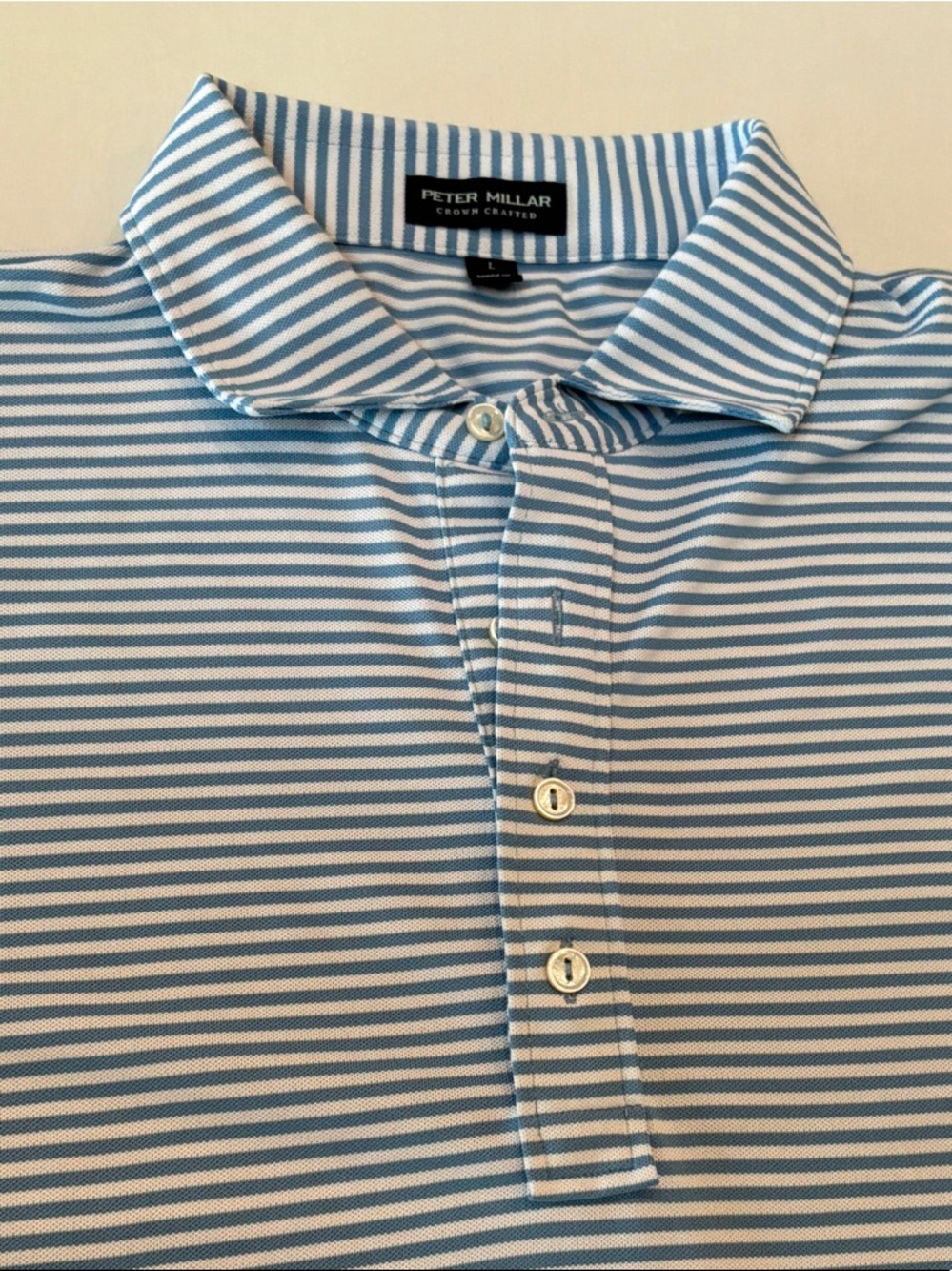 Peter Millar Light Blue White Striped Polo Large Men’s Good Condition